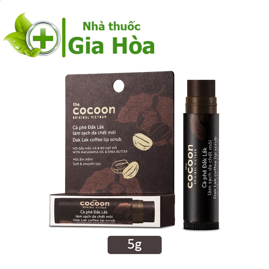 Tẩy da chết môi cà phê Đắk Lắk Cocoon loại bỏ tế bào chết, dưỡng ẩm, làm mềm, giảm khô môi - Thỏi 5g [lip, lips, stick]