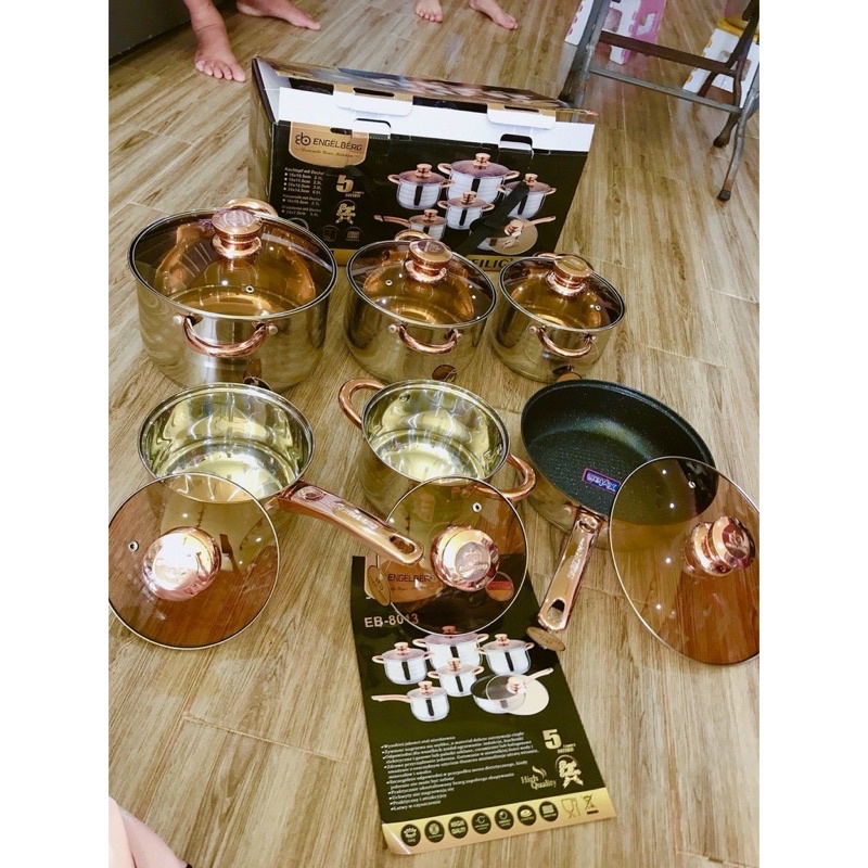 Bộ Xoong Nồi ANGELBERG 6 Món 12 Chi Tiết Hàng Nhập Khẩu Thiết Kế Sang Trọng  - Anna Shop 24h