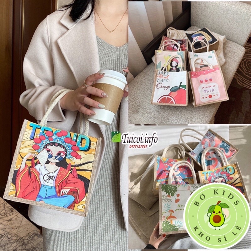 Túi cói túi tote xách mini đi biển nữ đẹp đi chơi thời trang dễ thương cute cá tính phong cách Vintage TC01
