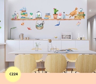 Decal mèo kệ sách cute