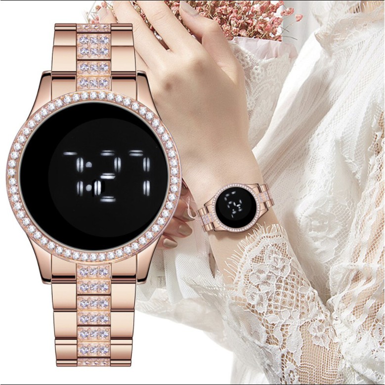 Mới Đồng Hồ Đeo Tay Điện Tử Màn Hình Cảm Ứng Kỹ Thuật Số Led Bằng Thép Không Gỉ Thời Trang Cho Nữ