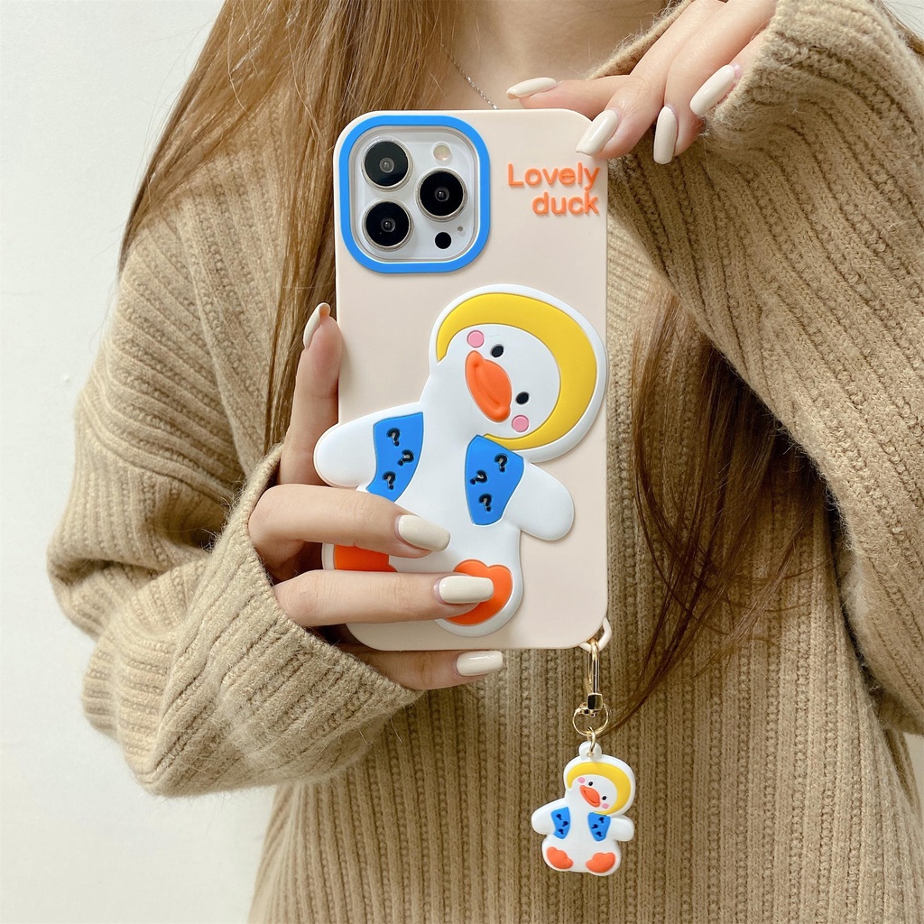 Ốp Điện Thoại Silicon Hình Vịt Kèm Dây Đeo Cho iPhone 13 12 11 Pro Max XR XS Max X 7 8 6 6S Plus add pendant to prevent falling
