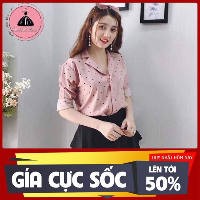 [ Sale 50% ] Áo sơ mi chấm bi(ảnh+video) thời trang nem