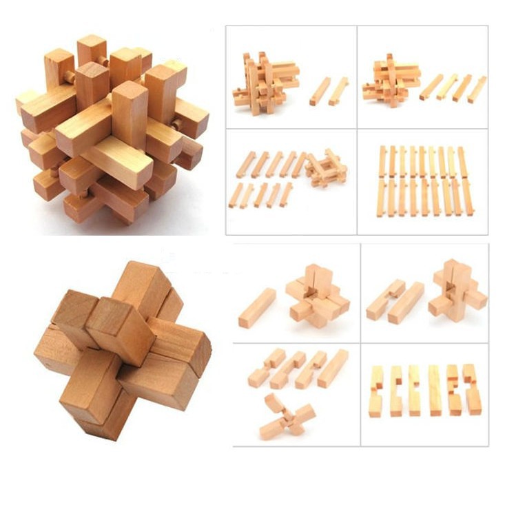 Đồ chơi giải đố khóa Khổng Minh IQ 3D bằng gỗ - Khóa Lỗ Ban