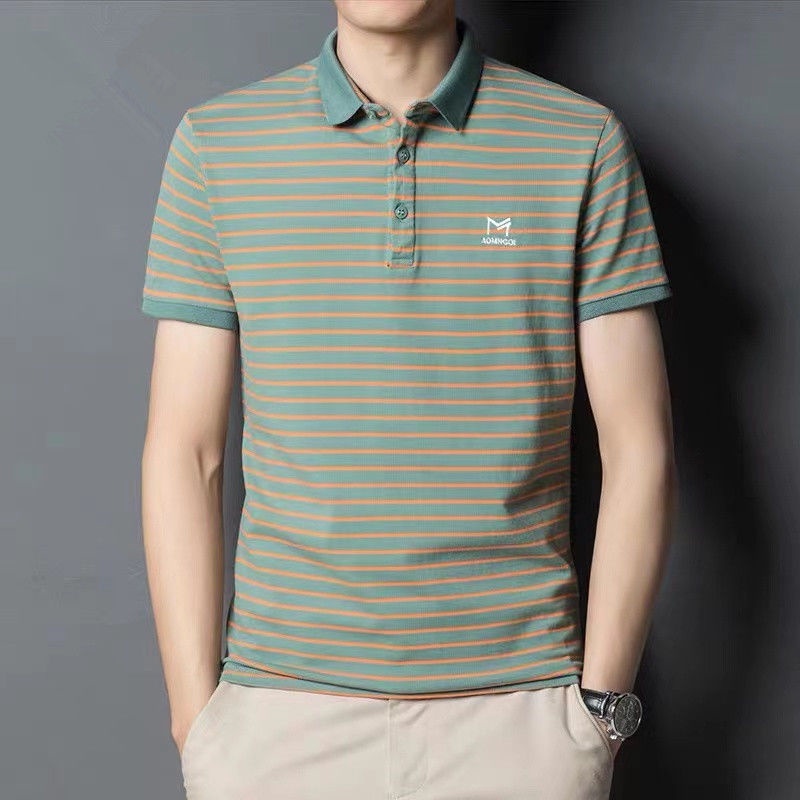 Áo Thun POLO Cotton Ngắn Tay Họa Tiết Sọc Ngang Thời Trang Dành Cho Nam