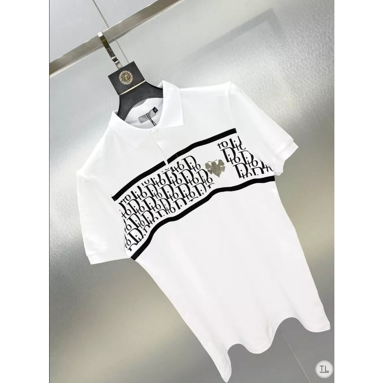 Áo thun nam POLO tay ngắn phối họa tiết vải cotton co giãn 4 chiều thấm hút mồ hôi mẫu mới nhất 2 màu trắng đen cao cấp