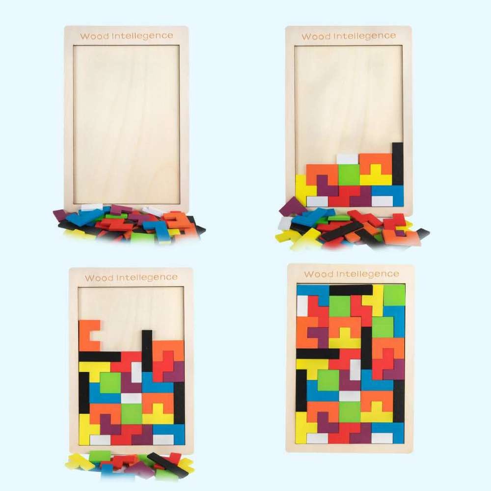 Bộ đồ chơi xếp hình Tetris 3D bằng gỗ nhiều màu giáo dục đầu đời cho trẻ nhỏ