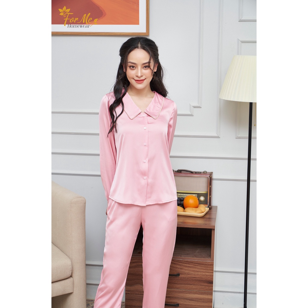 Bộ đồ ngủ, mặc nhà chất Lụa Giấy Luxury áo dài Bộ Trơn Cổ Sen 04 ,forme pijama