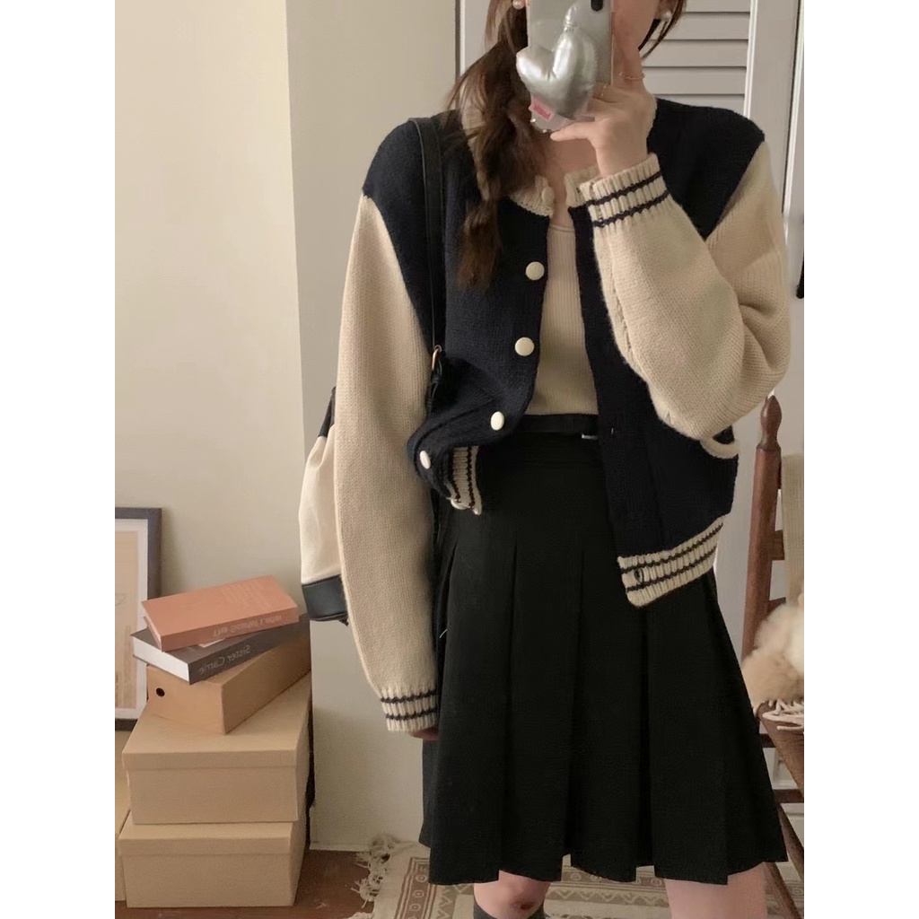 Áo Khoác Cardigan Đồng Phục Bóng Chày Phong Cách Retro Hàn Quốc