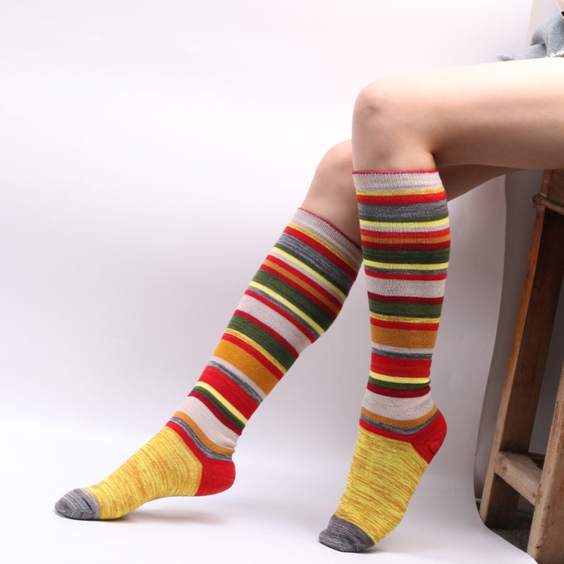 Youyo Vớ Cotton Mỏng Cao Đến Đầu Gối Họa Tiết Sọc Cầu Vồng Nhiều Màu Sắc Cho Nữ