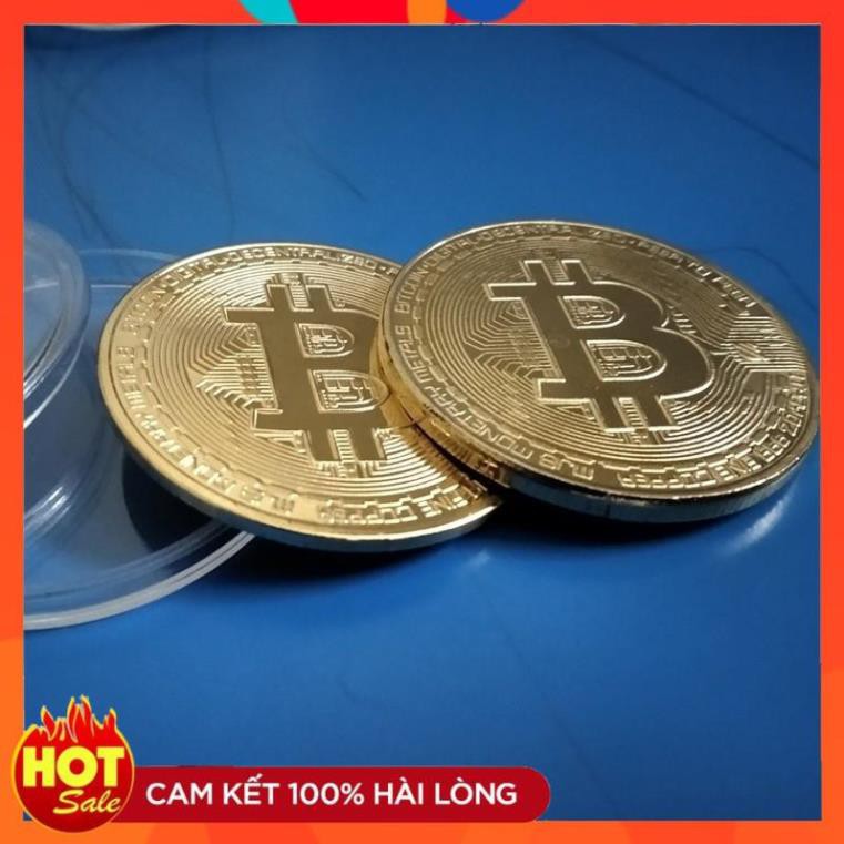 Đồng xu bitcoin mạ vàng lưu niệm, đường kính 40mm dày 1.2mm; 2.5mm + kèm hộp nhựa bảo vệ chống xước