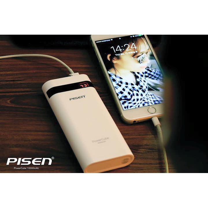 Sạc dự phòng Pisen PowerCube 10.000mAh - Led hiển thị dung lượng PIN - Hàng Chính Hãng