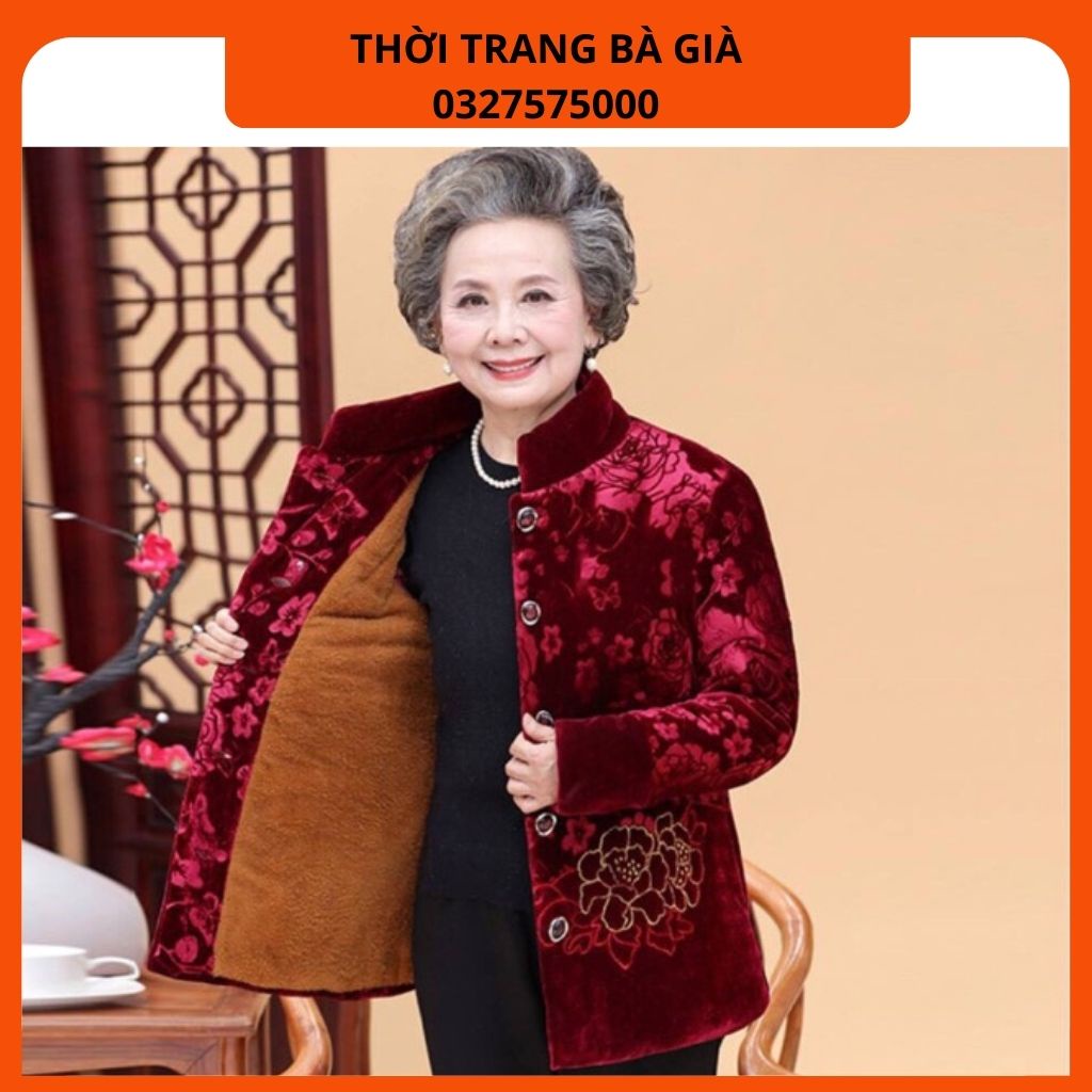 Áo Khoác Bông Nhung Bà Già Nhung Chần Bông Lót Lông Hàng Quảng Châu