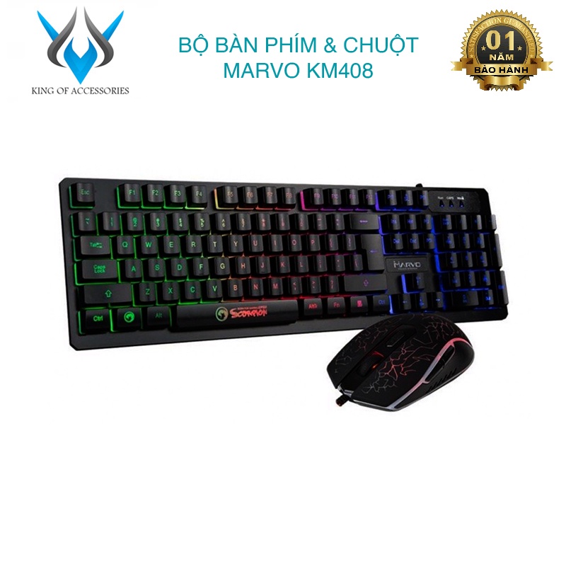 Bộ bàn phím và chuột Marvo KM408 led đa màu - chơi game cực ổn (Đen) - Phụ kiện 1986