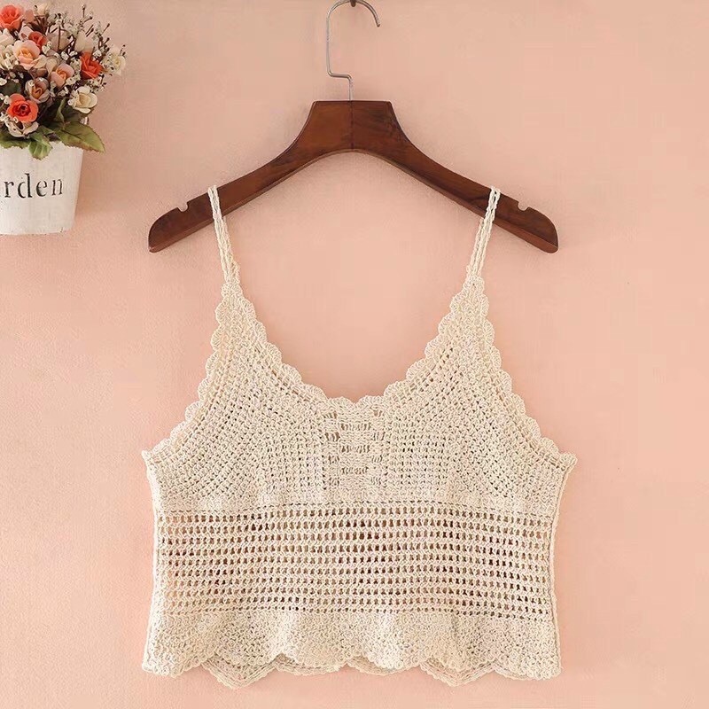 Áo 2 dây len sợi thêu hoa cọ nổi bật