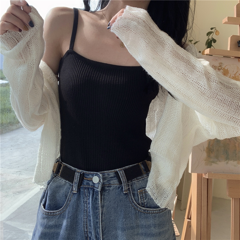 Áo Hai Dây Dệt Kim Màu Trắng Thời Trang Mùa Hè Cho Nữ HZFWC4626