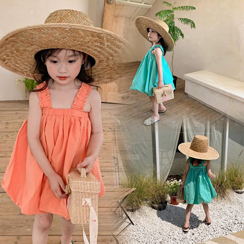 Đầm Hai Dây Họa Tiết Hoa Dễ Thương Phong Cách Phương Tây Thời Trang Mùa Hè Cho Bé Gái