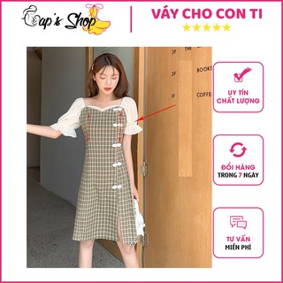 Váy cho con bú, dáng suông, kẻ caro trẻ trung