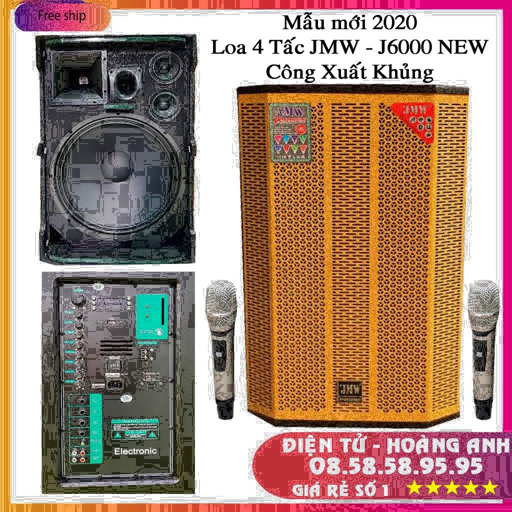 Loa kéo công suất lớn - JMW - J6000 NEW  - Bass 4 tấc 2 trung 1 treble hát karaoke cực đã với 2 micro không dây cao cấp