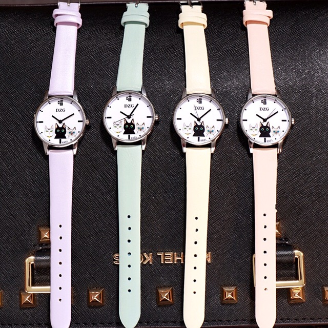 (New arrival- đồng hồ Tam Miu) Đồng hồ nữ DZG a3 dây da mặt 3 con mèo dễ thương | BigBuy360 - bigbuy360.vn