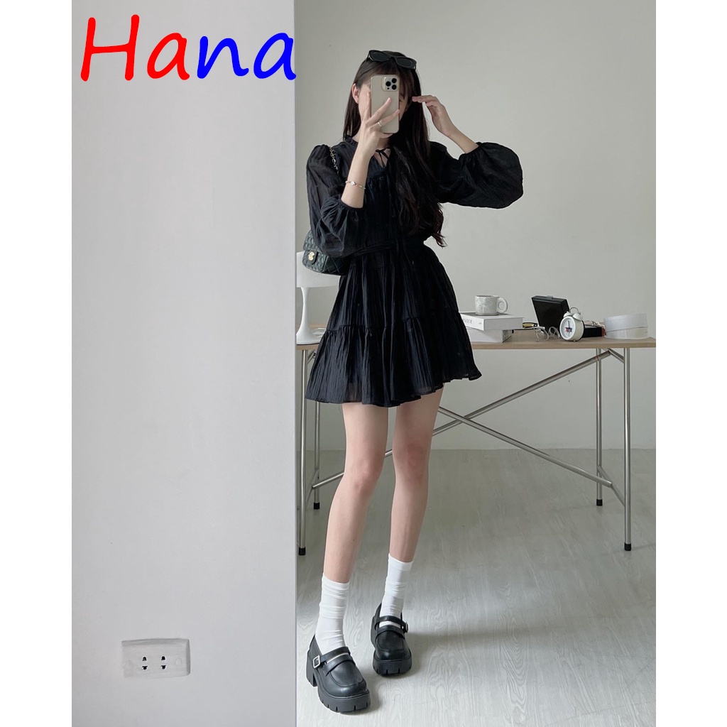 Váy tơ babydoll hai lớp dáng xòe kèm đai thắt eo- Hana14