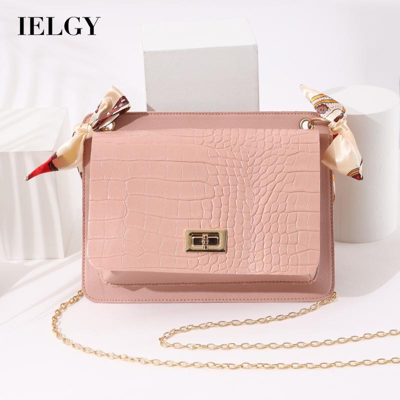 Túi đeo chéo dáng vuông vân da cá sấu hai mặt phối khăn choàng đựng điện thoại thời trang Hàn Quốc cho nữ