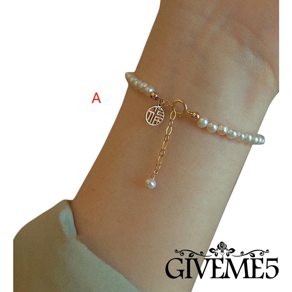 Vòng tay may mắn đính ngọc trai giả thời trang cho nữ
