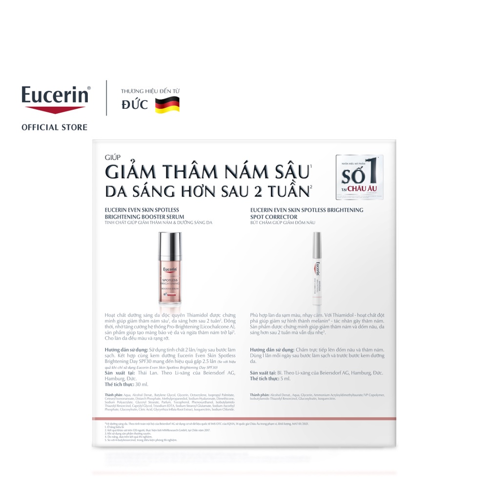 Bộ Đôi Giảm Thâm Nám &amp; Dưỡng Trắng Eucerin (Spotless Brightening Booster Serum 30ml&amp; Spotless Brightening Corrector 5ml)