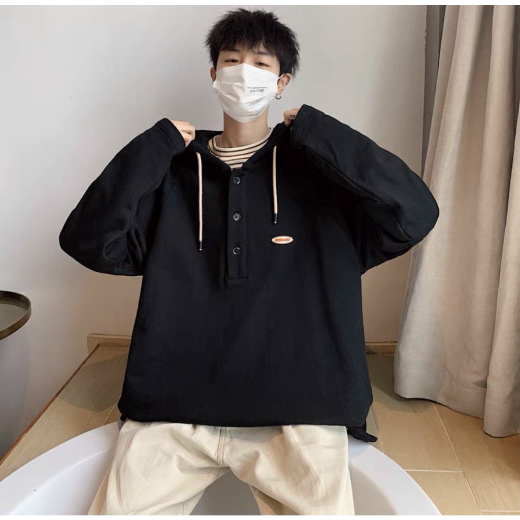ÁO KHOÁC HOODIE CHUI ĐẦU CỔ TRỤ PHỐI NÚT CÁ TÍNH SÀNH ĐIỆU MẪU HOT MỚI NHẤT CỦA NĂM SWM