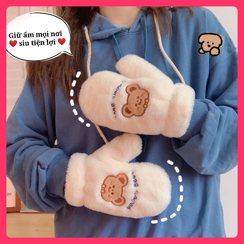 Bao tay lông xinh cho nữ dày giữ ấm đi xe siêu tốt hình gấu thỏ dễ thương