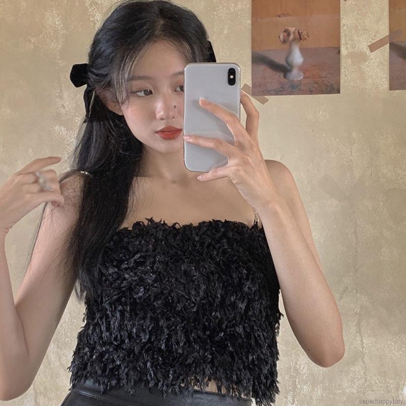 Áo Hai Dây Hoạ Tiết Lông Vũ Thiết Kế Ôm Sát Tôn Dáng