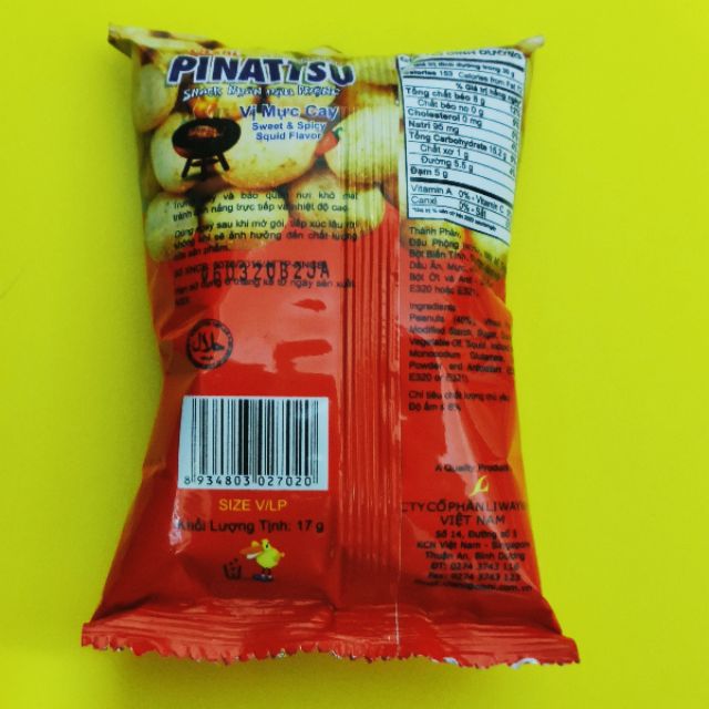 [Combo 10 gói] Snack nhân đậu phộng da cá PINATTSU Oishi 17g vị Mực cay/Nước cốt dừa