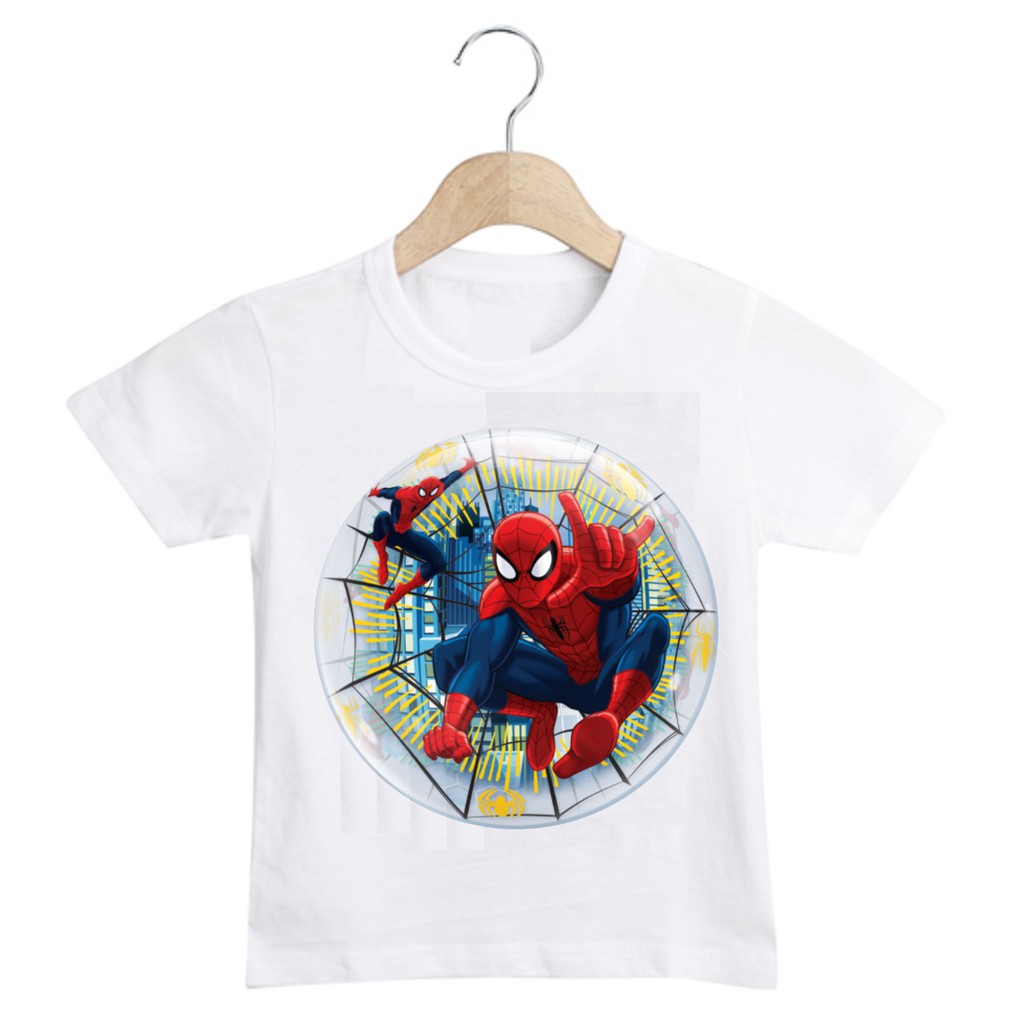 Áo Người Nhện Spider Man cổ tròn màu trắng cực đẹp dành cho trẻ em