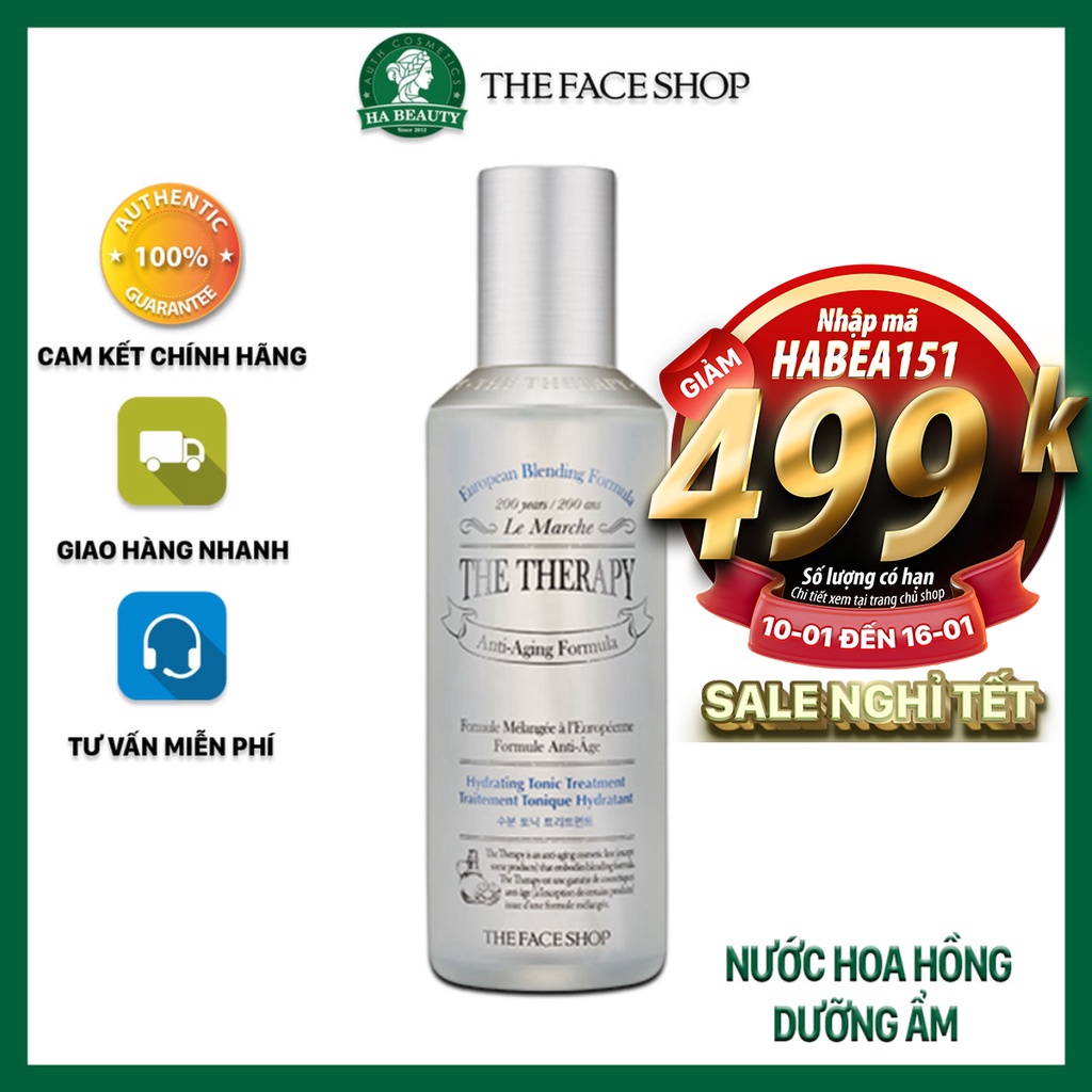 Nước hoa hồng dưỡng ẩm se khít lỗ chân lông cân bằng trẻ hóa da The Face Shop The Therapy Hydrating Tonic Treatment 150m