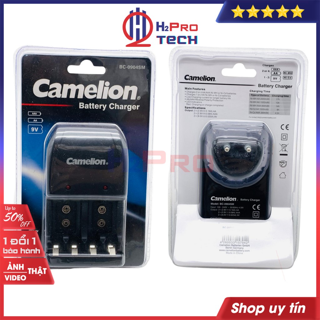 Sạc Pin Tiểu, Sạc Pin AA AAA Camelion BC-0904SM Chính Hãng, Nạp Pin Vuông 9V Đa Năng, Nạp Nhanh, Tiện Dụng-H2Pro Tech