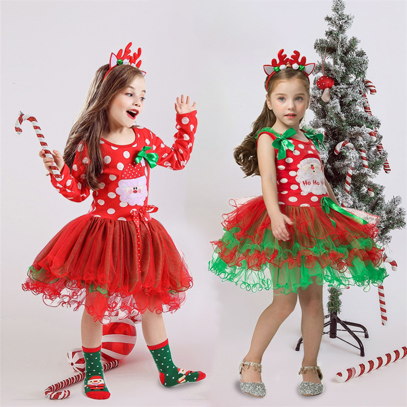 Đầm Công Chúa Màu Đỏ Chủ Đề Giáng Sinh Năm Mới Cho Bé Gái