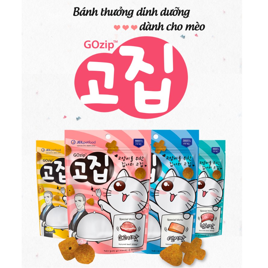 [HSD 22/4/2022] Bánh thưởng cho mèo Gozip Hàn Quốc các vị bò, gà, cá hồi, cá ngừ 60gr