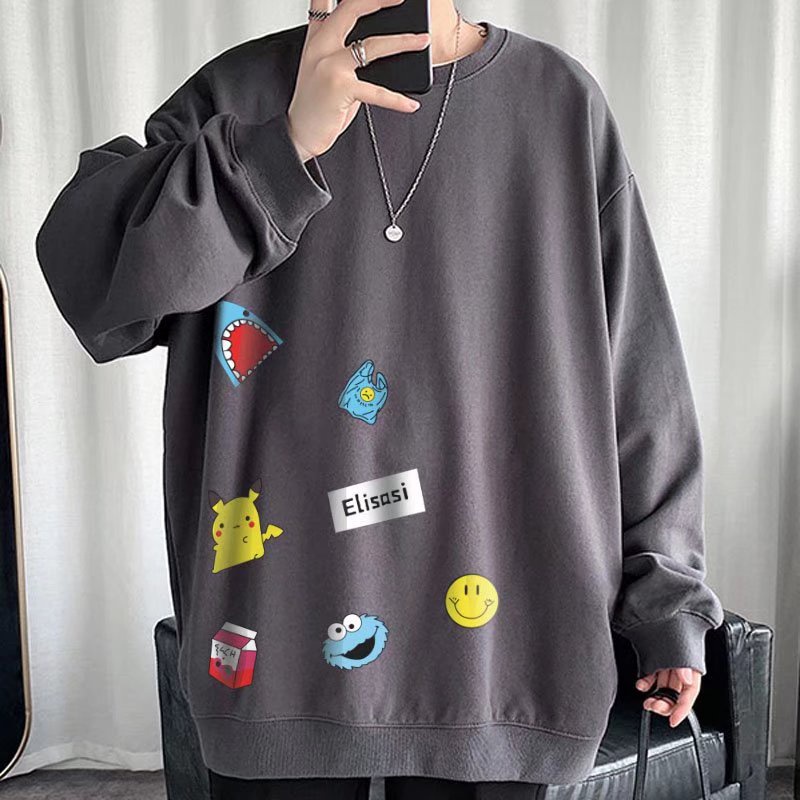 Áo sweater dài tay cổ tròn dáng rộng 45kg-110kg họa tiết hoạt hình thời trang thu đông unisex