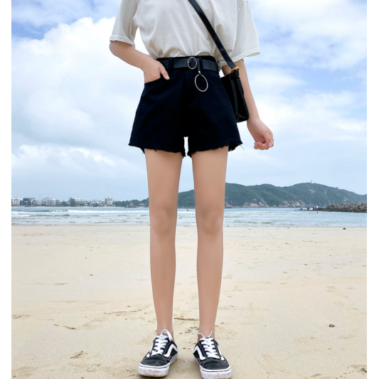 Quần Short Denim Lưng Cao Ống Rộng Màu Trơn Phong Cách Hàn Quốc Cho Nữ