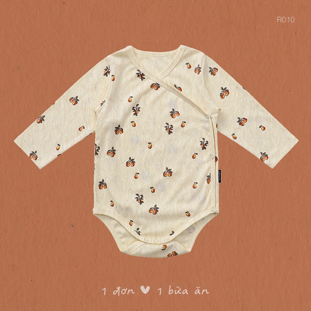 [Freeship] [Auth Tiny People] Bodysuit dài tay vạt chéo giữ ấm, vải bông mềm mại, siêu co giãn, hoạ tiết Hàn Quốc.