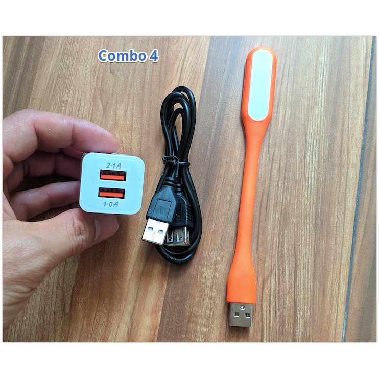 Combo 1 đèn Led USB , 1 củ sạc và 1 dây kéo dài USB