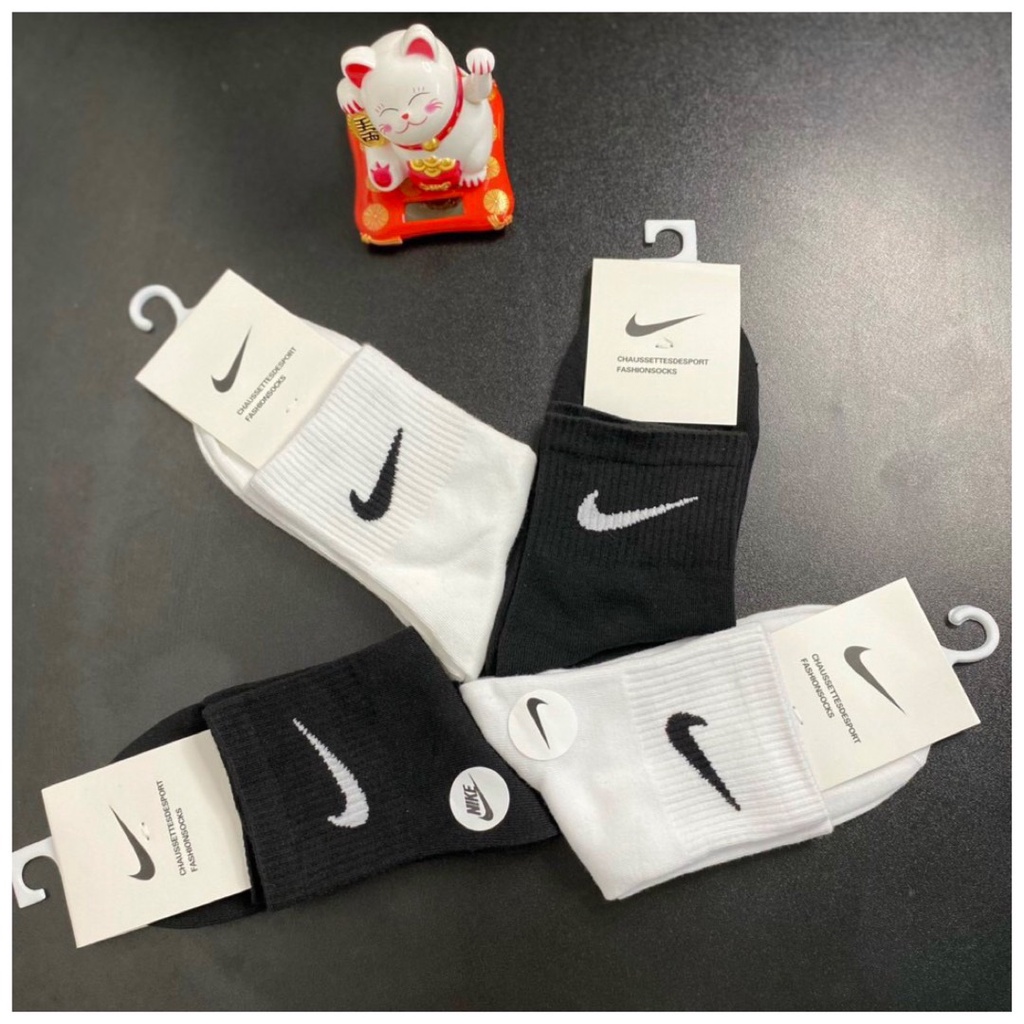 Tất nam nữ cổ cao MOKANA vớ nike cổ ngắn thời trang đen trắng dệt kim cao cấp TD01