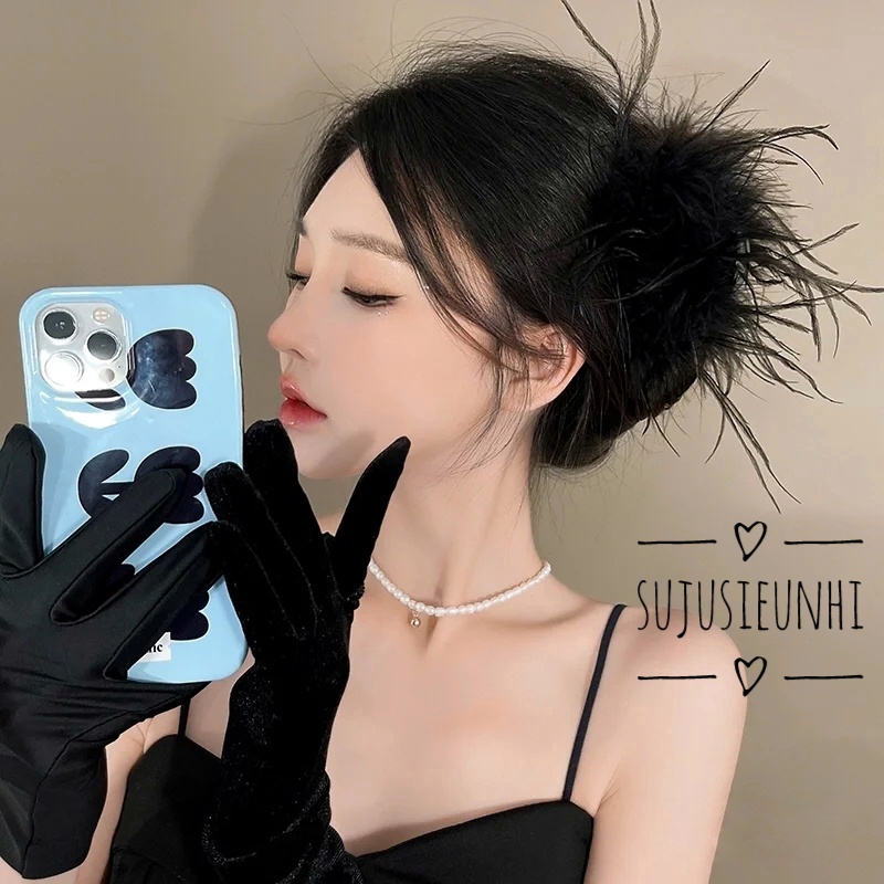 Kẹp tóc răng cưa loại to có gắn lông vũ cặp sau đầu dành cho nữ