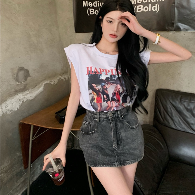 Áo Thun Sát Nách Cổ Tròn Hoạ Tiết Chân Dung Cho Phái Nữ