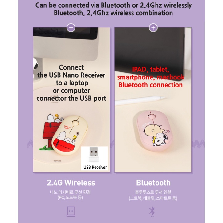 Chuột Bluetooth Không Dây 2.4ghz PEANUTS Snoopy Cho Apple laptop TABLET NOTEBOOK TABLET