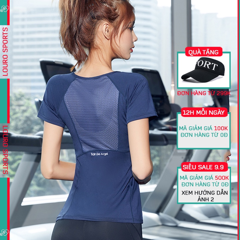 Áo tập gym nữ phối lưới Louro LA35, kiểu áo tập thể thao, Yoga, Gym, Zumba, co giãn 4 chiều, thoáng mát