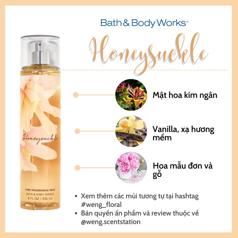 Xịt thơm toàn thân Bath & Body Works mùi Honeysuckle