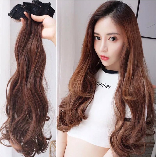 Tóc giả 3 kẹp phím phồng xoăn, thẳng, xù nối dài - hình thật