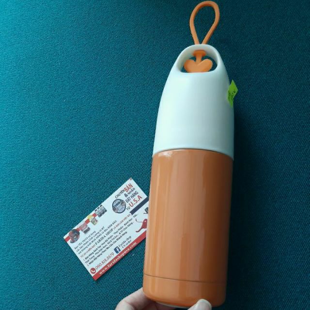 BÌNH NƯỚC GIỮ NHIỆT HÌNH TIM MÀU CAM INVODA 300ml - HEART SHAPED THERMOS VACUUM CUP INSULATED WATER BOTTLLE