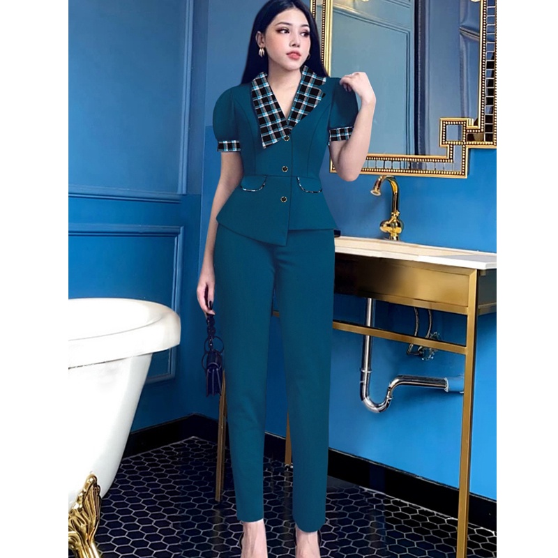 Set Bộ Nữ 💕FREESHIP💕 Set nguyên bộ quần dài áo phối họa tiết carô xinh xắn Mã số TJ1107